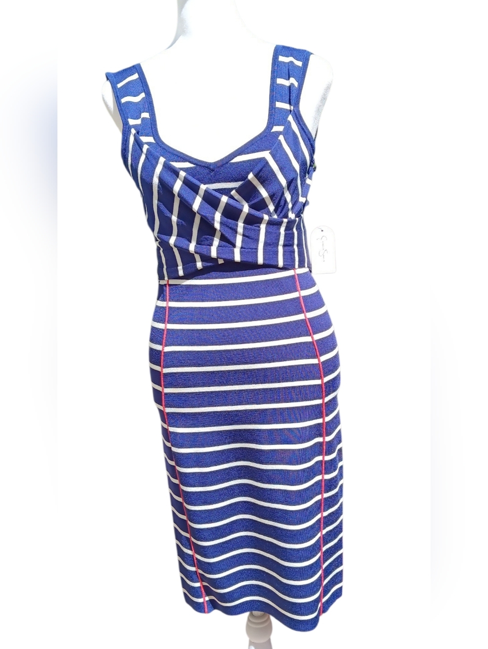 Jessica Simpson Navy and White Striped Knit Dress